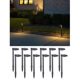 LEONLITE 12-Pack 2CCT Solar Landscape Pathway Lights Outdoor, 50/100% Dimmable, Auto Dusk to Dawn, Solar Powered Lights for Garden, Sidewalk, 2700K Soft White /4000K Cool White, IP65, 120lm, Black