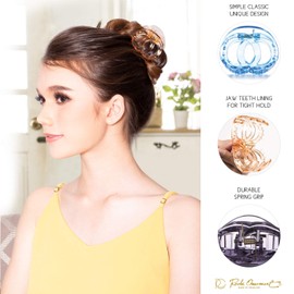 RC ROCHE ORNAMENT 6 Pcs Womens Hair Accessory Twin Circle Round Fashion Cute Girls Ladies Beauty Plastic Strong Hold Secure Grip Premium Oval Crown Claw Clips, Medium Transparent Multicolor