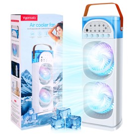 4-IN-1 Portable Air Conditioners, 2400mAh Battery Evaporative AC Air Cooler Humidifier with 3 Speeds 7 Colors Light & 1~3h Timer Personal Mini Conditioner, Desktop Cooling Fan for Home Room Office