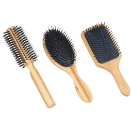 Sichler Beauty Round Brush: Set of 3 Bamboo Wooden Hair Brushes, Round, Paddle and Care Brush (Brushes)