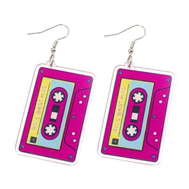 Colorful 70s 80s Retro Cassette Tape Resin Acrylic Dangle Earrings - Unique Vintage Jewelry for Women,Mothers Day Gifts
