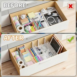 LETGO 8 Pack Drawer Dividers 6" High - Tall Acrylic Drawer Divider for Clothes, 12.3-18" Adjustable Dresser Deep Drawer Dividers,Expandable Dresser Separators for Kitchen Office Baby Clothing (8)