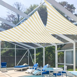 E&K Sunrise 6' x 24' x 25' Sun Shade Sail Right Triangle Canopy Shade Cover UV Block for Patio Backyard Garden Outdoor (Beige White Strip)