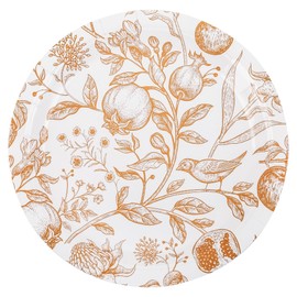 24Pcs Fall Floral Paper Plates Gold Flowers Birds and Fruits Paper Dessert Plates Vintage 9" Disposable Round Plate for Thanksgiving Harvest Birthday Baby Shower Party Supplies