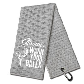DYJYBMY Always Wash Your Balls Funny Golf Towel, Embroidered Grey Golf Towels for Golf Bags with Clip, Golf Gifts for Men, Birthday Gifts for Golf Fan, Golf Joke, Funny Gag Gift