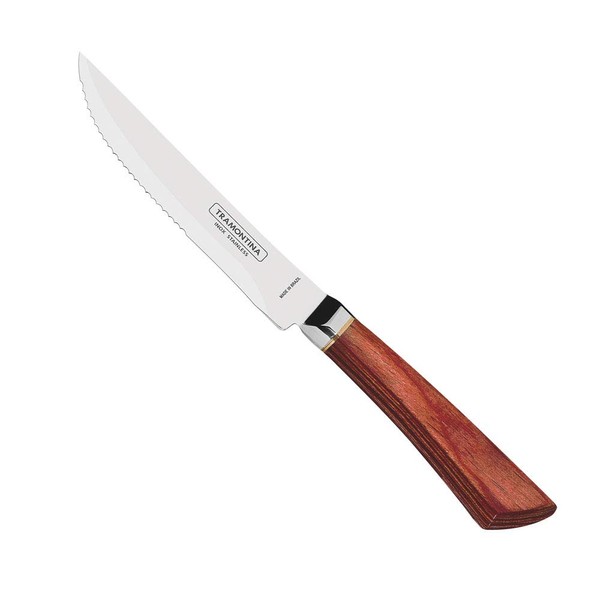 Tramontina 21571/075 TRAMONTINA Wooden Handle Steak Knife, Polywood, Forged, 9.1 inches (23 cm), Red, Dishwasher Safe, Durable, Natural Wood, Made in Brazil
