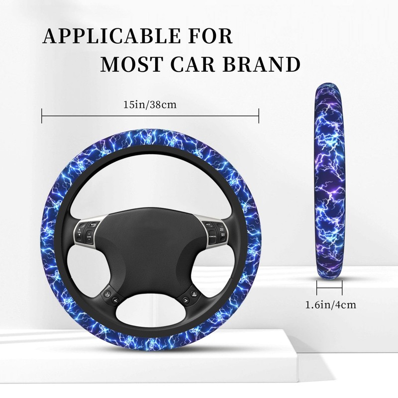 Abstract Blue Cool Lightning Steering Wheel Cover for Women Men