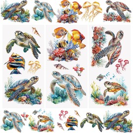 WANDIC 3Pcs Marine Animal Theme Rub On Transfer Sticker,Turtles Sticker Tropical Fish Decal for Present Packaging DIY Scrapbooking Albums Furniture,15 * 30cm