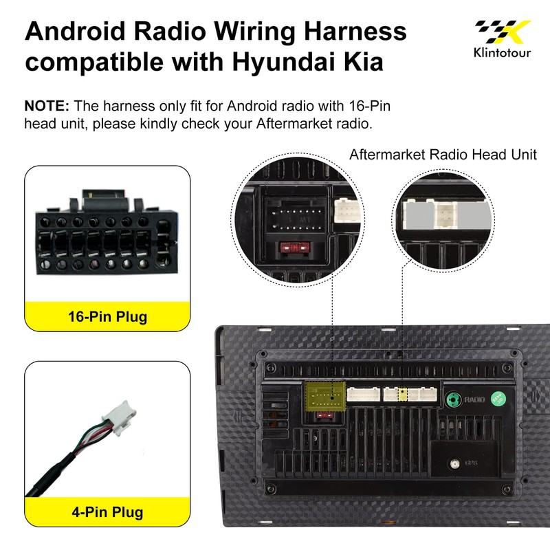 Aftermarket Radio Wiring Adapter Compatible with Hyundai 2008-2012/Kia 2009-2013, 16Pin