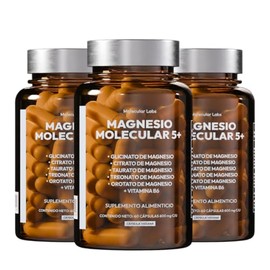 Magnesio Molecular 5+ | Paquete de 3 Frascos (180 Cápsulas) | Suplemento de Magnesio Complex con 5 Magnesios + Vitamina B6 | Glicinato, Citrato, Taurato, Treonato y Orotato