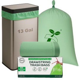 FPN Trash Bags Compostable – 50 Pack (13 gallon), Handle-Tie, 0.67 Mil, Eco-Friendly, Tear-Resistant, Odor-Free, Durable for Kitchen & Household Waste Disposal