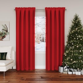 Sun Zero Barrow 2-Pack Energy Saving Rod Pocket Curtain Panel Pair, 54" x 63", Holiday Red