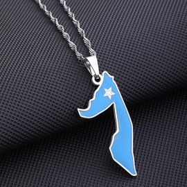 LUTAKU Somali Map and Flag Necklace for Women Men, Somali Necklace Pendant Charm, Stainless Steel Map Jewelry Accessories (silver)