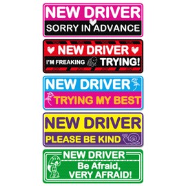 5 Pack Reflective Student Driver Car Magnet, Funny Magnetic Bumper Sticker Safety Sign Set, New Driver Car Stickers Supplies for Novice Drivers, Removable, Water Proof, UV Heat Resistant