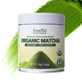 Emerail Organic Ceremonial Grade Matcha, Premium First Harvest Matcha Green Tea Powder, 100% Pure USDA-Certified, Sugar-Free Gluten-Free Vegan (40g / 1.4oz)