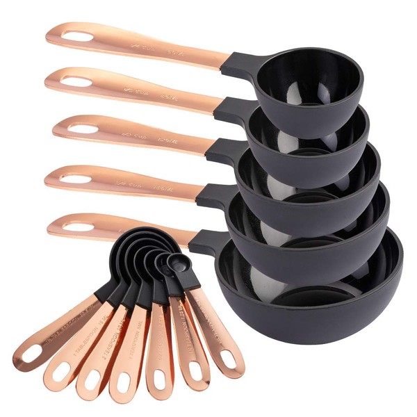 COOK WITH COLOR 12 PC Measuring Cups Set and Measuring Spoon Set with Copper Coated Stainless Steel Handles, Nesting Kitchen Measuring Set, Liquid Measuring Cup Set, Dry Measuring Cup Set (Black)
