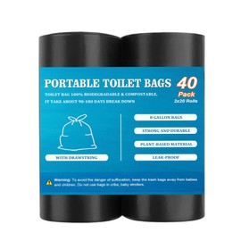 40 PCS Portable Toilet Bags with Drawstring, Biodegradable Porta Potty Bags - 8 Gallon Thickened Waste Bags Fit for 5 Gallon Bucket, Camping Poop Bag, Trash Bags for Home Boating Travel Outdoor