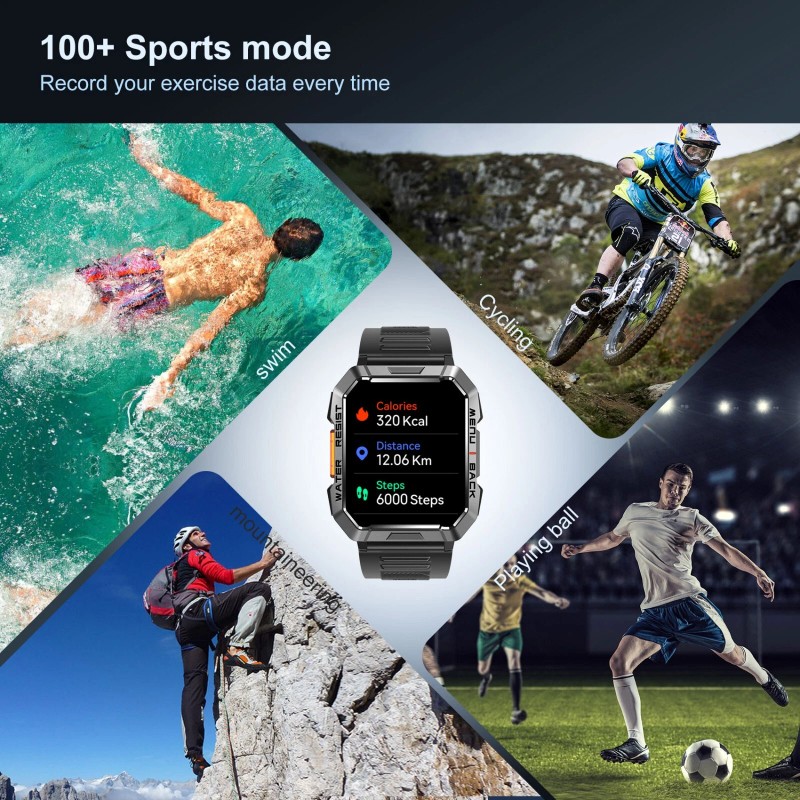 Relojes inteligentes militares para hombre Bluetooth llamada (responder/hacer llamada) 5