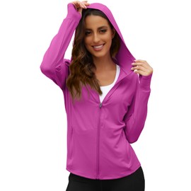 We1Fit Women's UPF 50+ Sun Protection Jacket Hoodie Sun Shirts Hiking Running Athletic Shirt Rose Red