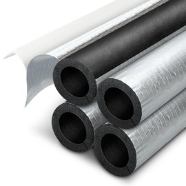 4 Pack Pipe Insulation Foam Tube, Self Adhesive Pre Slit AC Line Insulation Pipe Covers with Aluminum Foil, 3/8'' THK Foam Tubing for Outdoor Water Pipe, Plumbing, Irrigation Freeze Protection