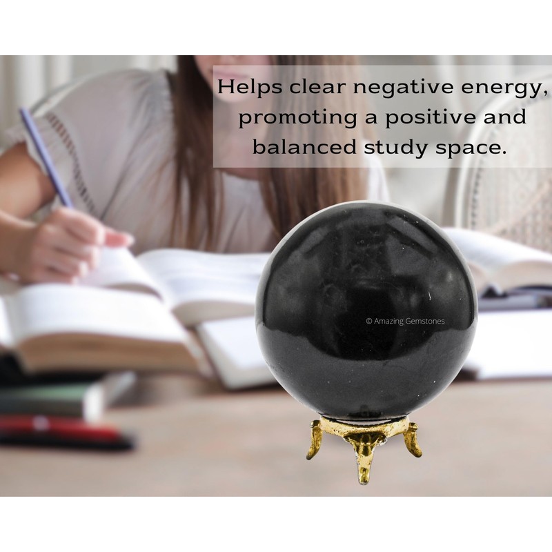 Black Tourmaline Crystal Ball with Stand - 3" Inches Large
