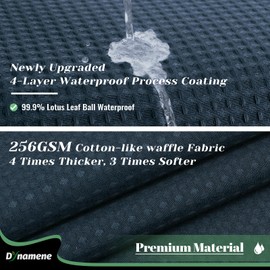 Dynamene Dynamene Fabric Shower Curtain with Snap in Liner, Navy Blue Waffle Hotel Shower Curtains for Bathroom, Washable Waterproof Cloth Shower Curtain Liner Set with Plastic Hooks, Mesh Top Window, 72x72