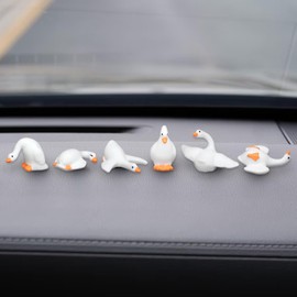 Mini Goose Figurines Cute Dashboard Decorations, Set of 6 Car Decor for Women Interior, Funny Silly Goose for Car Home Desk Gifts