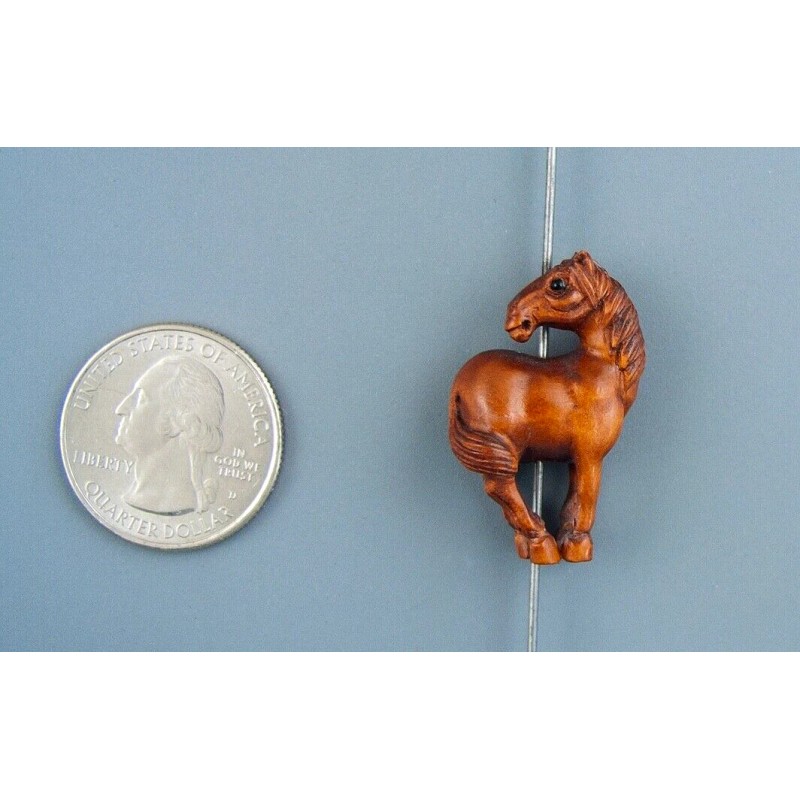 HANDMADE BOXWOOD OJIME BEAD - HORSE