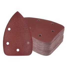 Kozelo 60pcs Mouse Sander Detail Sandpaper - [150 Grit, 3.5" x 5.5"] Triangle Hook and Loop Assorted Sanding Pads Sheet for Wood Furniture Polishing Use | 5 Hole, Aluminum Oxide
