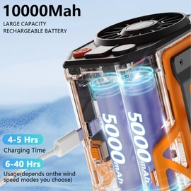 houscly Portable Waist Fan Personal 10000mAh 10 Speeds Shirt Belt Fan Clip On Cooling Wearable Air Conditioner Cool Body Blow Cold Device Rechargeable Pocket Ourdoor Mini Men Pants Workers Traveling