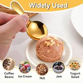 5 PCS Cucharas De Mango Corto, 4.5x9cm Mini Cucharas Doradas De Acero Inoxidable Para Helado Cucharadas De Café Pequeñas Para Condimentos Sal Postre Té Café