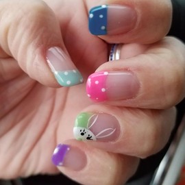 Easter Press on Nails Short Square Petite French Tip Fake Nails Colorful Nail Tip Full Cover Bunny False Nails with Designs Glossy Glue on Nails Cute Acrylic Nails Artificial Nails for Girls Women