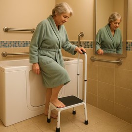 Sattiyrch Step Stool with Handle for Ederly,Sturdy and Lightweight Stool with Anti-Skid Platform,Easy Assmbly,Safely Supports up to 350 Pounds with 9.5 Inch