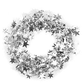 Framendino, 2 Rolls of Silver Star Tinsel Garlands with Wire Sparkly Stars for Christmas Tree Home Wedding Birthday Party Decoration Festive Ornaments Photo Backdrops Props
