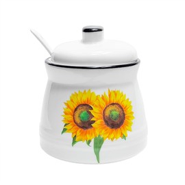 MaoYaMao Sunflower Sugar Container Ceramic Sugar Bowl with Lid and Spoon Sugar Jar for Coffee Bar Kitchen Decor and Accessories 12oz (Sunflower)