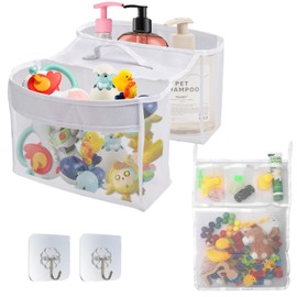 Anseom Bath Storage Mesh Bag Set, Waterproof Toy Storage Bags for Bathtubs Hanging Bath Toy Organizer with Hooks, Quick Drying Bath Toy Caddy Bathroom Toy Storage Net