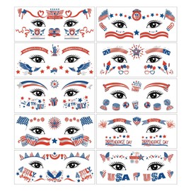 Independence Day Face Tattoos,4th of July Temporary Tattoos Stickers,American Flag Star Face Sticker,Waterproof Sticker Adult Children Art Accessories for Independence Day Party 10Sheets