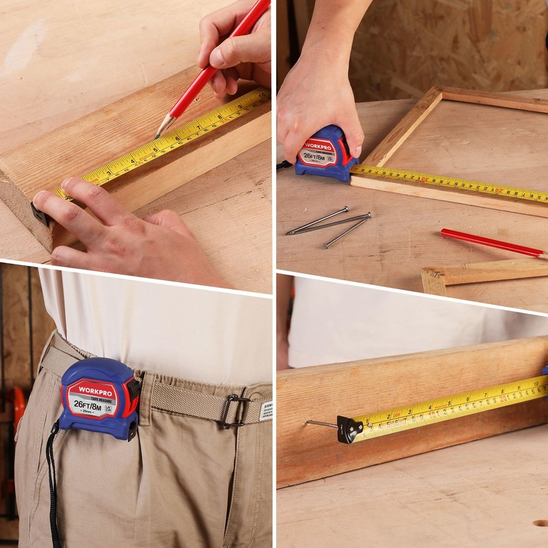 WORKPRO Tape Measure 8M 26FT, Retractable Professional Measuring Tape, Imperial