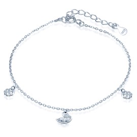 Yumilok Anklet Bracelet with Charms Swan Pendant Clover Length Adjustable Foot Clip Ankle Bracelet for Women Girls, Sterling Silver