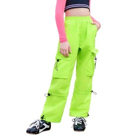Perfashion Parachute Cargo Pants Neon Green Trousers Y2K Hip Hop Dance Outfits Teen Girls Size 12 13