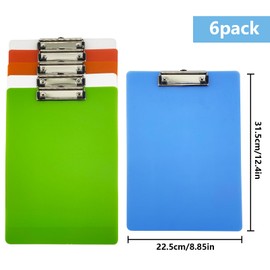 WAIZHIUA 6Pcs A4 Clipboard 6 Colour Heavy Duty Clipboard Clip Boards with Low Profile Clip for Home School Office Business Work,31.5 x 22.5cm