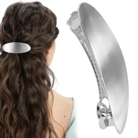 Joez Wonderful French Hair Barrettes, 3 Inch Silver Oval Hair Clips, Metal Large Barrette for Women, Vintage Formal Hair Accessories for Wedding, Prom, Long Hair, Thick Hair (Silver)