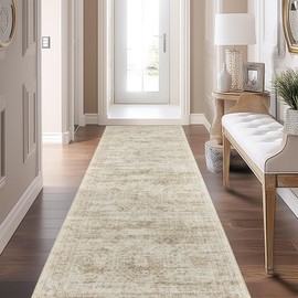 Restydon Long Hallway Runner Rug - Runners for Hallway 12ft, Anti Slip Backing Washable Rug for Bathroom, Entrance, Living Room, Soft Low Pile Mordern Runner(2'x12', Beige/Ivory)