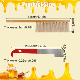 PEUTIER 2pcs Bee Hive Brush and Bee Hive Scraper Set, Metal J Hook Bee Hive Tool Hive Frame Lifter Gripper Bee Brush with Wooden Handle Beekeeping Supplies Equipment for Bee Keepers