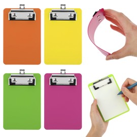 Bewudy 4 Pack Small Clipboards 4 x 6 Inch, Mini Clip Board Notepads Clipboard, Letter Size Plastic Pocket Clipboard with Low Profile Clip, for Office Classroom Supplies(4 Color A)