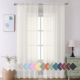 Aiyufeng Ivory Curtains 108 inches Extra Long 2 Panels Set, Rod Pocket Elegant Privacy Sheer Vertical Drapes for Farmhouse/French Door/Living Room, W40 x L108
