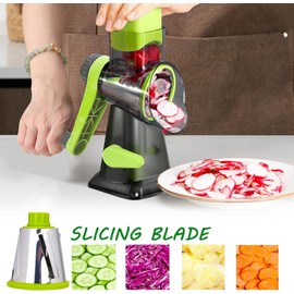 Dachenus Cheese Grater Rotary Cheese Grater,Versatile Cheese Shredder,Blades for Shredding, Grating, Slicing,Cheese Shredder with Suction Base and Cleaning Brush Kitchen Gift (green)