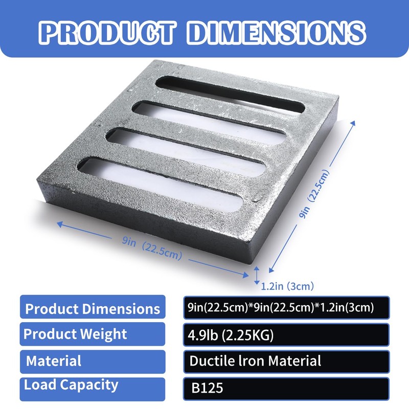 Cast Iron Drain Grate, 9 * 9in Outdoor Drain Cover,