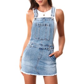 ELLEVEN Denim Overalls Dress for Women Mini Cute Jean Overall Dresses Womens Jumpers and Rompers Summer Denim Jumpsuit Light Blue X-Small