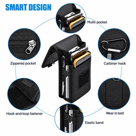 6.3 Inch Phone Belt Pouch Bag – Nylon Outdoor Mobile Phone Holder with Multi-Pocket Storage for Travel, Hiking & Daily Carry